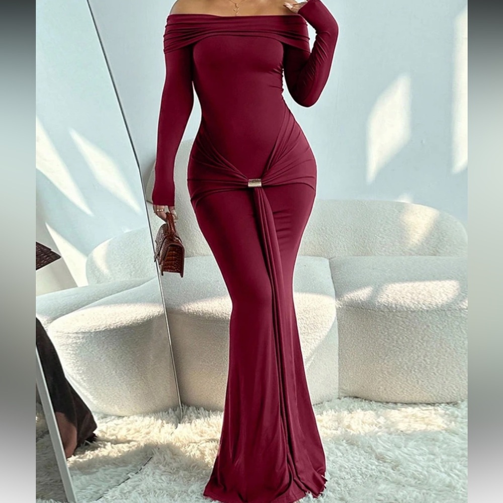 Elegant Off-Shoulder Burgundy Dress